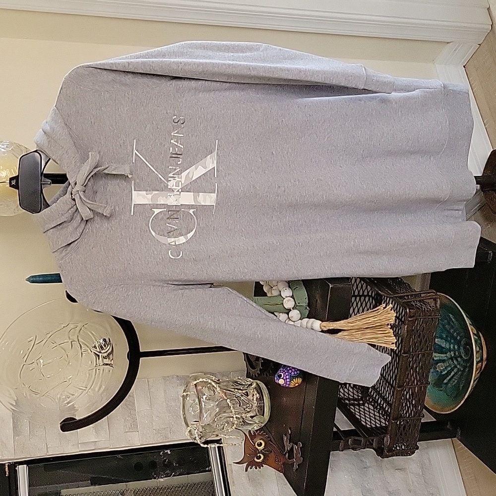 Calvin Klein Metallic Monogram Logo Sweatshirt Dress, Gray, Camo Medium